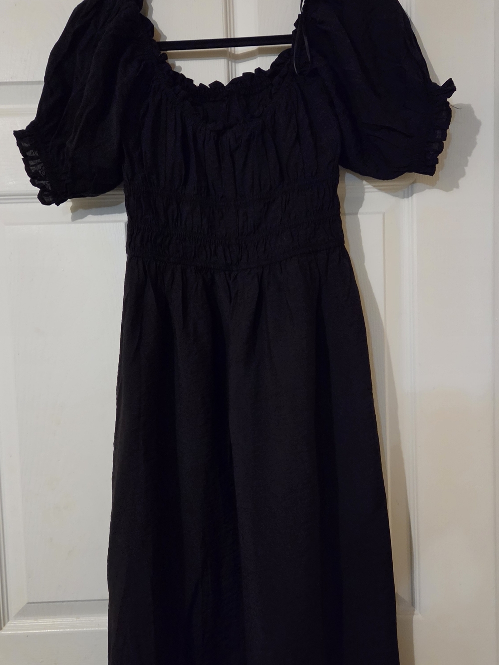 H&M Black Midi Dress with Puff Sleeves